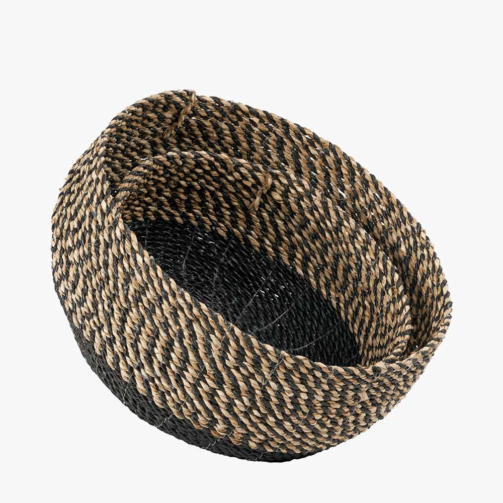 Set of 2 Seagrass Natural & Black Round Baskets